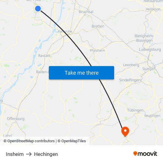 Insheim to Hechingen map