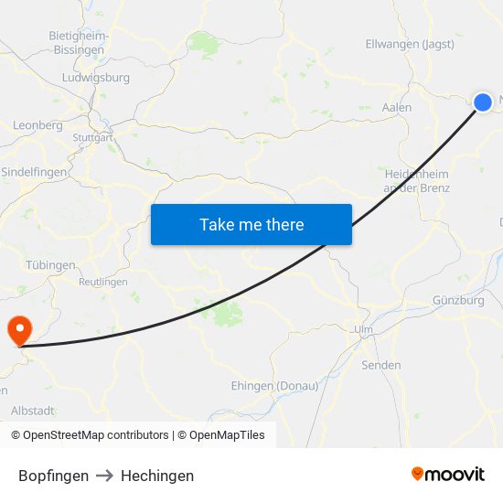 Bopfingen to Hechingen map