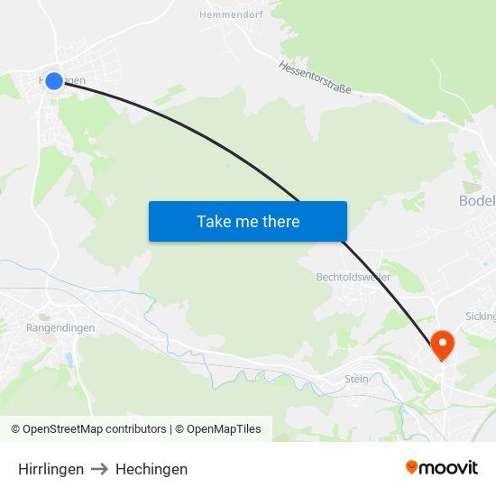 Hirrlingen to Hechingen map
