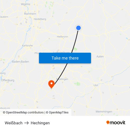 Weißbach to Hechingen map