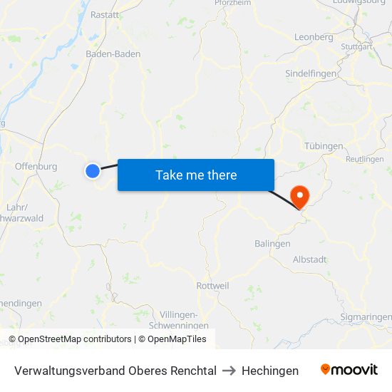 Verwaltungsverband Oberes Renchtal to Hechingen map