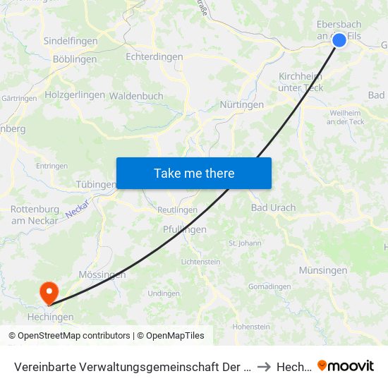 Vereinbarte Verwaltungsgemeinschaft Der Stadt Ebersbach An Der Fils to Hechingen map