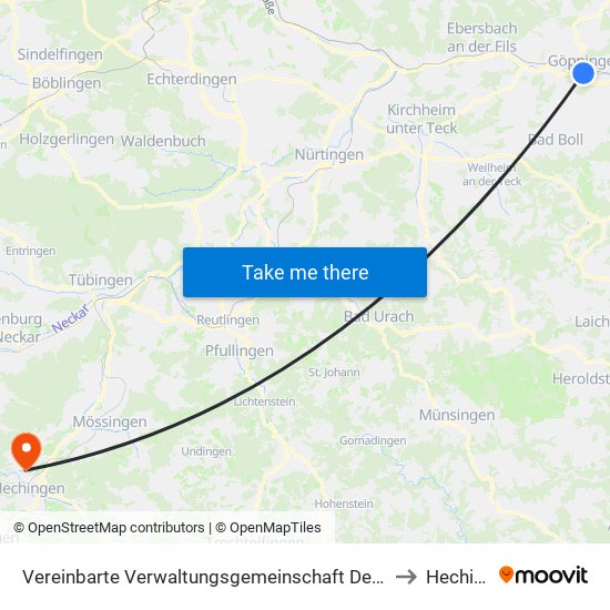 Vereinbarte Verwaltungsgemeinschaft Der Stadt Göppingen to Hechingen map