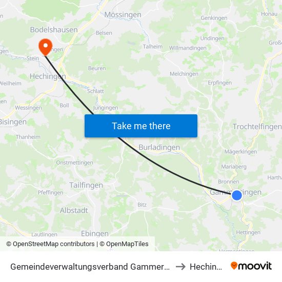 Gemeindeverwaltungsverband Gammertingen to Hechingen map