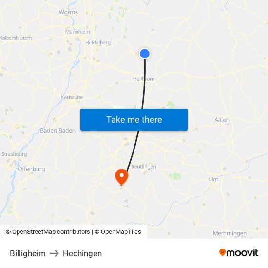 Billigheim to Hechingen map