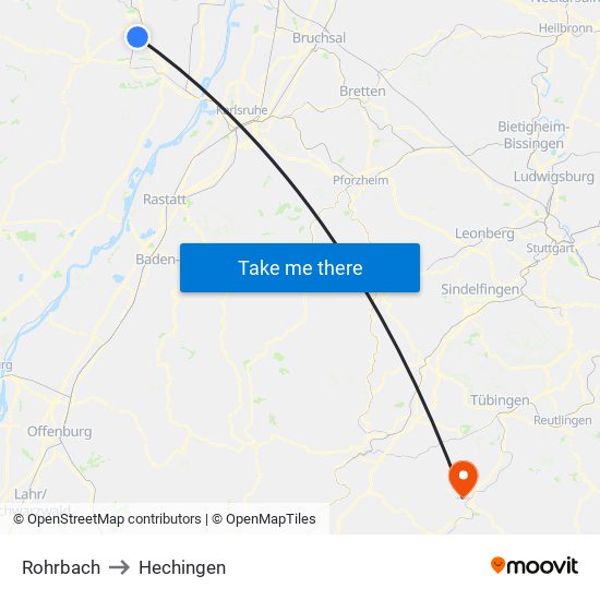 Rohrbach to Hechingen map