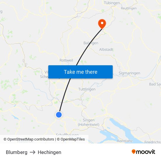Blumberg to Hechingen map