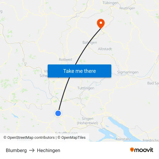 Blumberg to Hechingen map