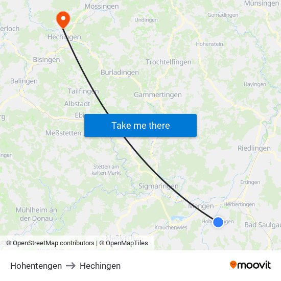 Hohentengen to Hechingen map