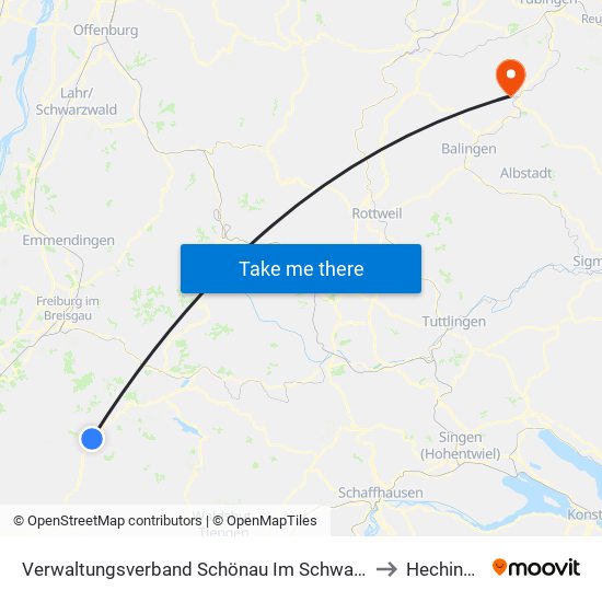 Verwaltungsverband Schönau Im Schwarzwald to Hechingen map