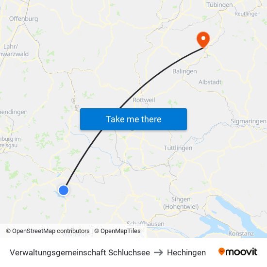 Verwaltungsgemeinschaft Schluchsee to Hechingen map