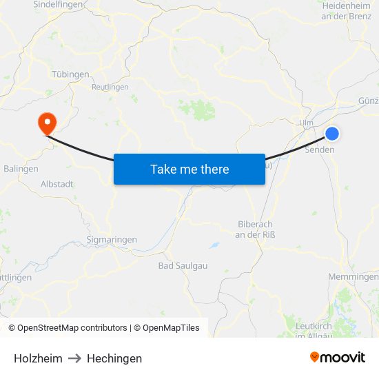 Holzheim to Hechingen map