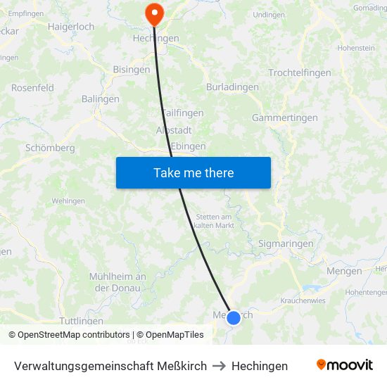 Verwaltungsgemeinschaft Meßkirch to Hechingen map