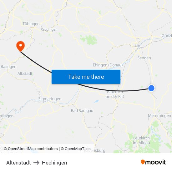 Altenstadt to Hechingen map