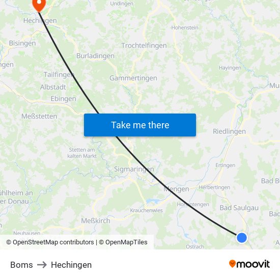 Boms to Hechingen map