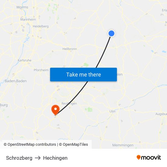 Schrozberg to Hechingen map