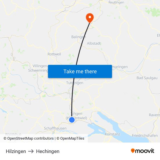 Hilzingen to Hechingen map
