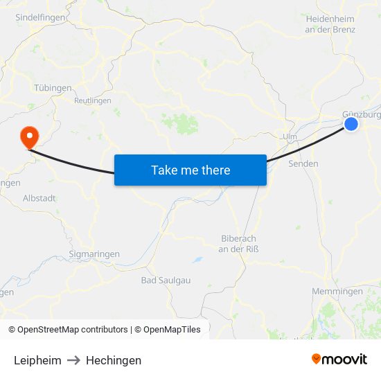 Leipheim to Hechingen map