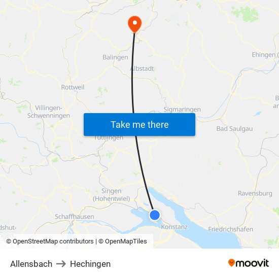 Allensbach to Hechingen map