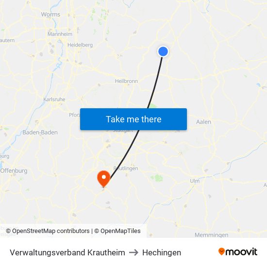 Verwaltungsverband Krautheim to Hechingen map