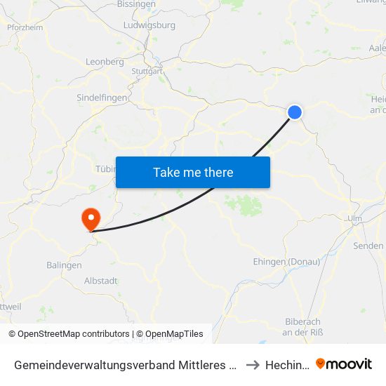 Gemeindeverwaltungsverband Mittleres Fils-Lautertal to Hechingen map