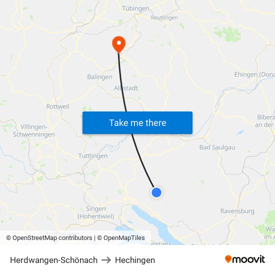 Herdwangen-Schönach to Hechingen map