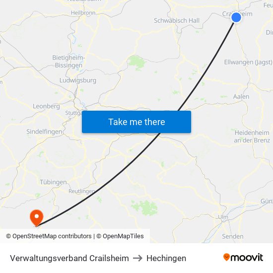 Verwaltungsverband Crailsheim to Hechingen map