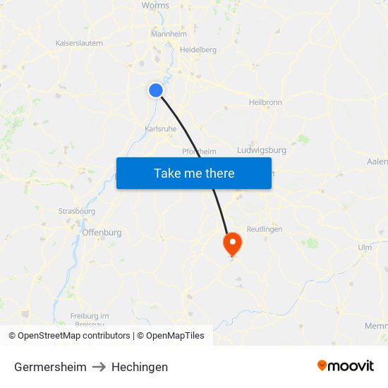 Germersheim to Hechingen map