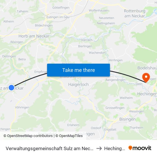 Verwaltungsgemeinschaft Sulz am Neckar to Hechingen map