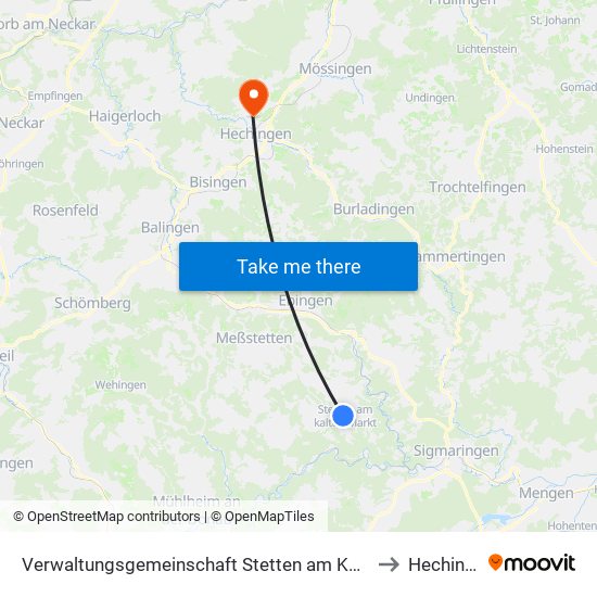Verwaltungsgemeinschaft Stetten am Kalten Markt to Hechingen map