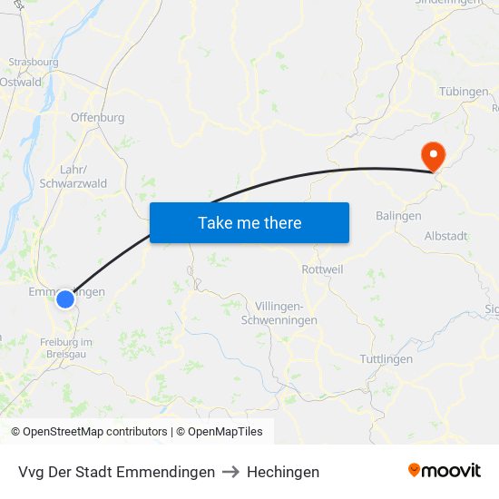 Vvg Der Stadt Emmendingen to Hechingen map