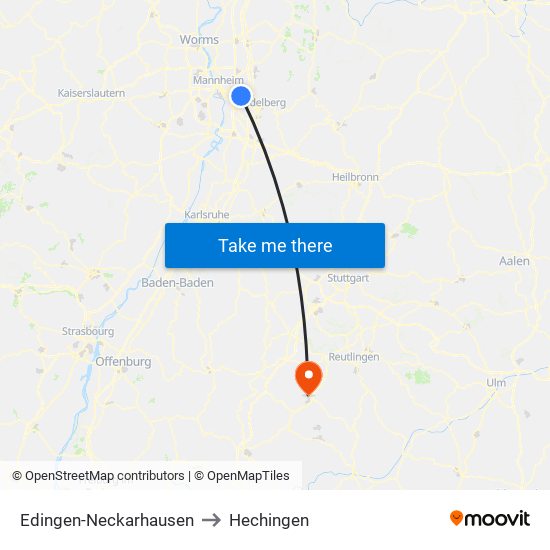 Edingen-Neckarhausen to Hechingen map