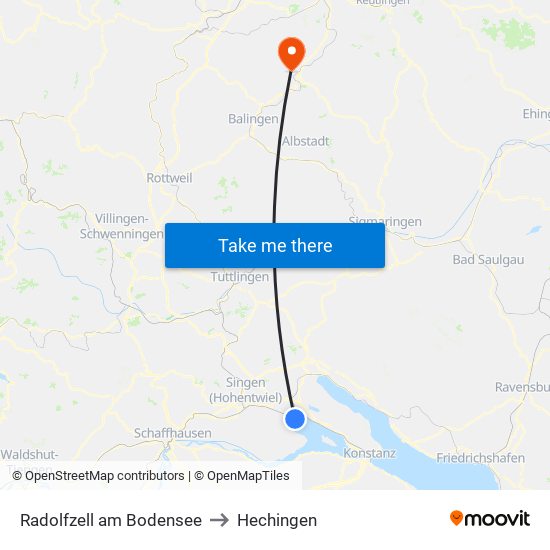 Radolfzell am Bodensee to Hechingen map