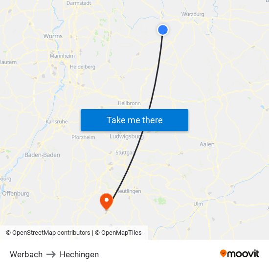 Werbach to Hechingen map