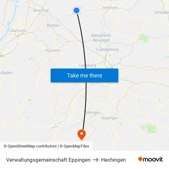 Verwaltungsgemeinschaft Eppingen to Hechingen map