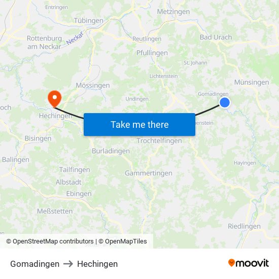 Gomadingen to Hechingen map