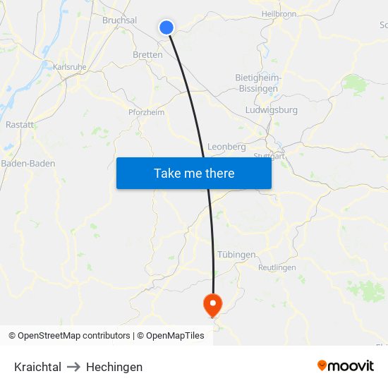 Kraichtal to Hechingen map