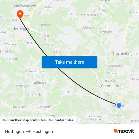 Hettingen to Hechingen map