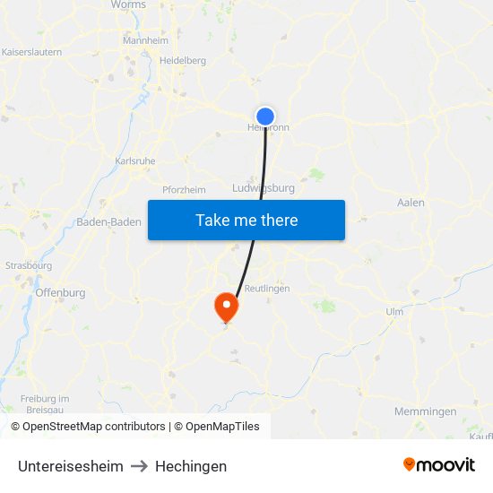 Untereisesheim to Hechingen map