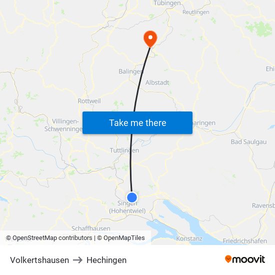 Volkertshausen to Hechingen map