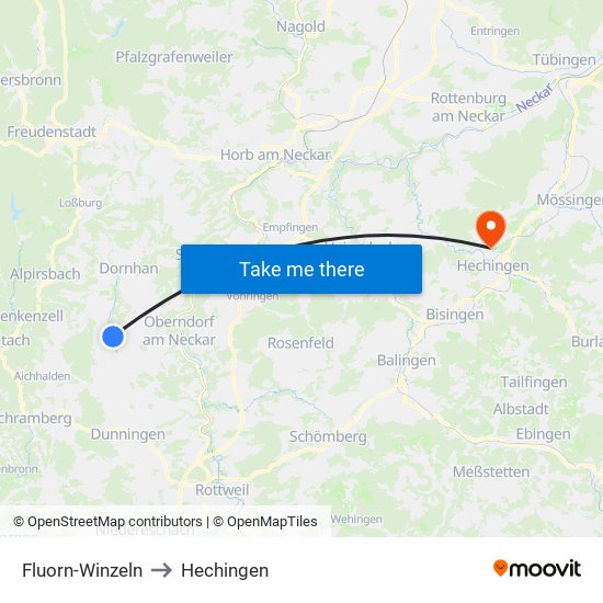 Fluorn-Winzeln to Hechingen map