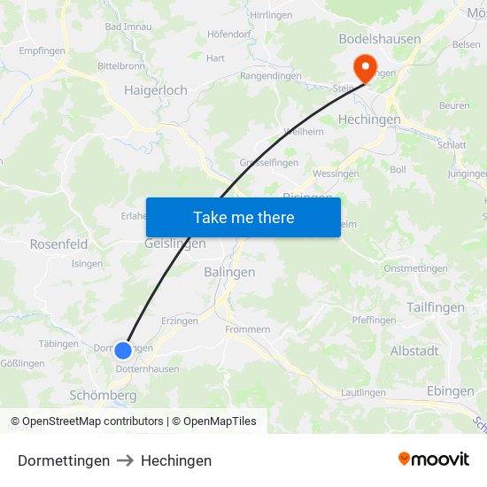 Dormettingen to Hechingen map