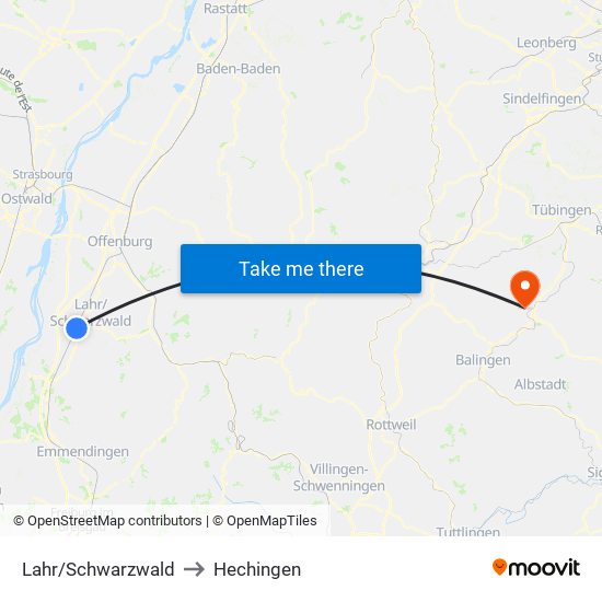 Lahr/Schwarzwald to Hechingen map