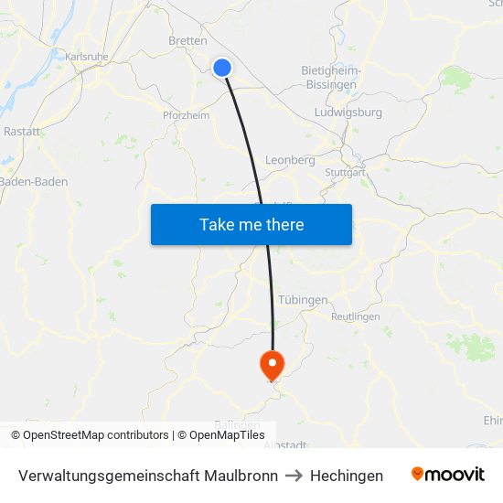 Verwaltungsgemeinschaft Maulbronn to Hechingen map