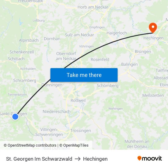 St. Georgen Im Schwarzwald to Hechingen map