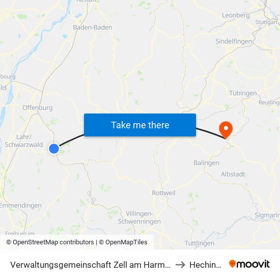 Verwaltungsgemeinschaft Zell am Harmersbach to Hechingen map