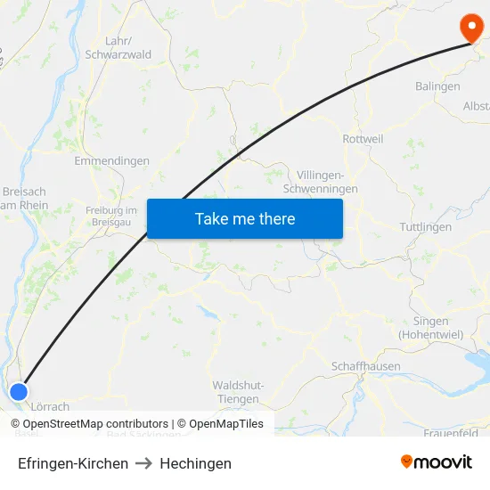 Efringen-Kirchen to Hechingen map