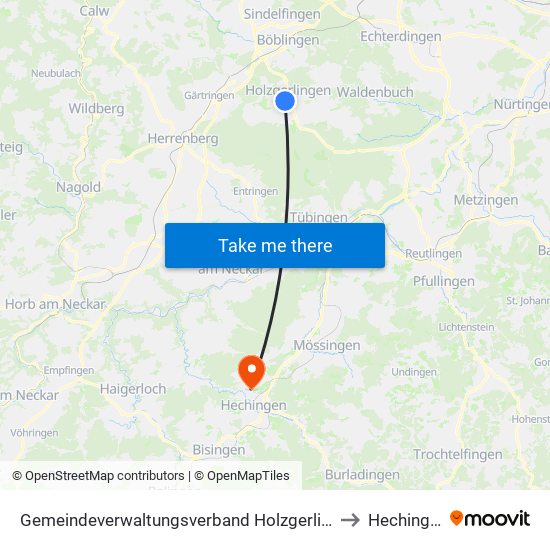 Gemeindeverwaltungsverband Holzgerlingen to Hechingen map