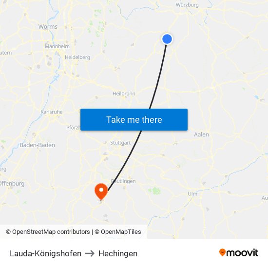 Lauda-Königshofen to Hechingen map