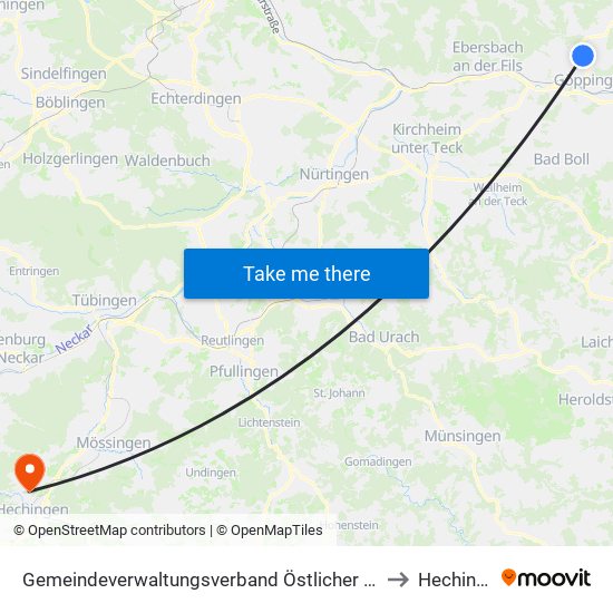 Gemeindeverwaltungsverband Östlicher Schurwald to Hechingen map